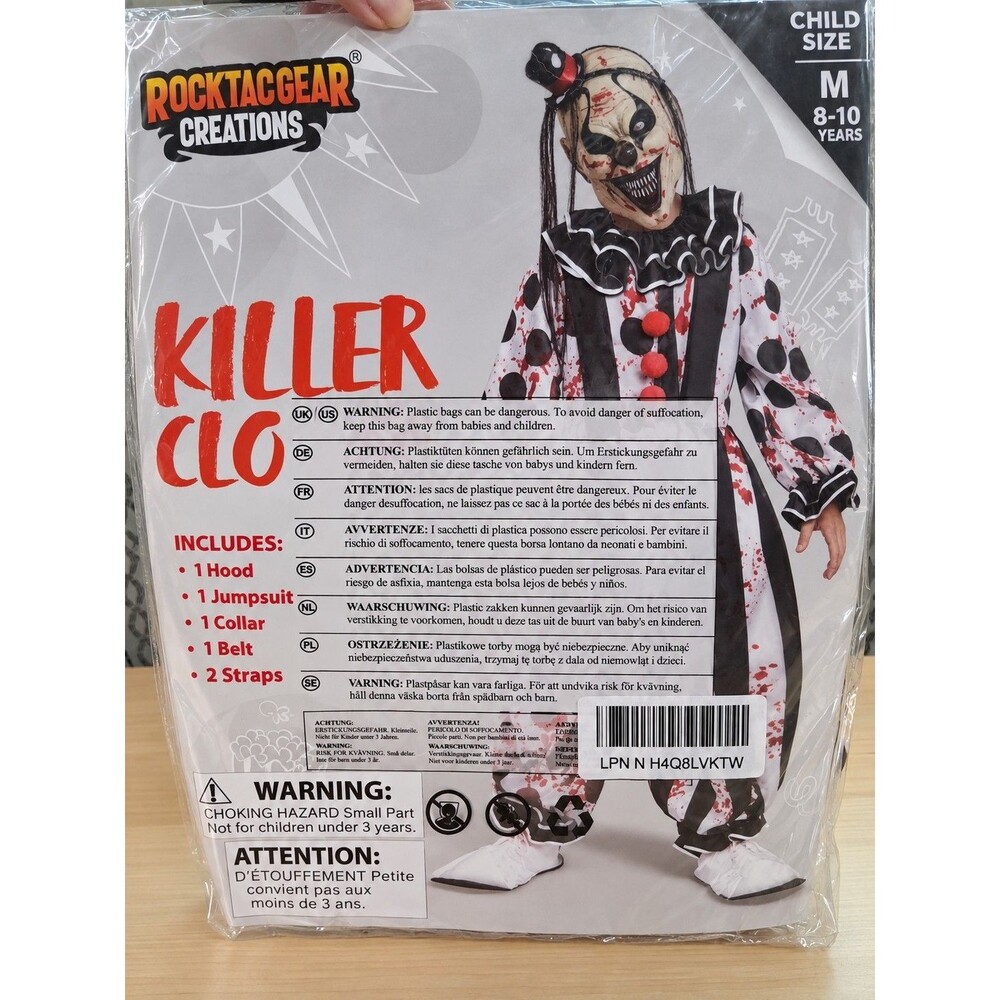 Scary Killer Clown Halloween Costume Youth Size M 8-10 Bloody Circus Horror